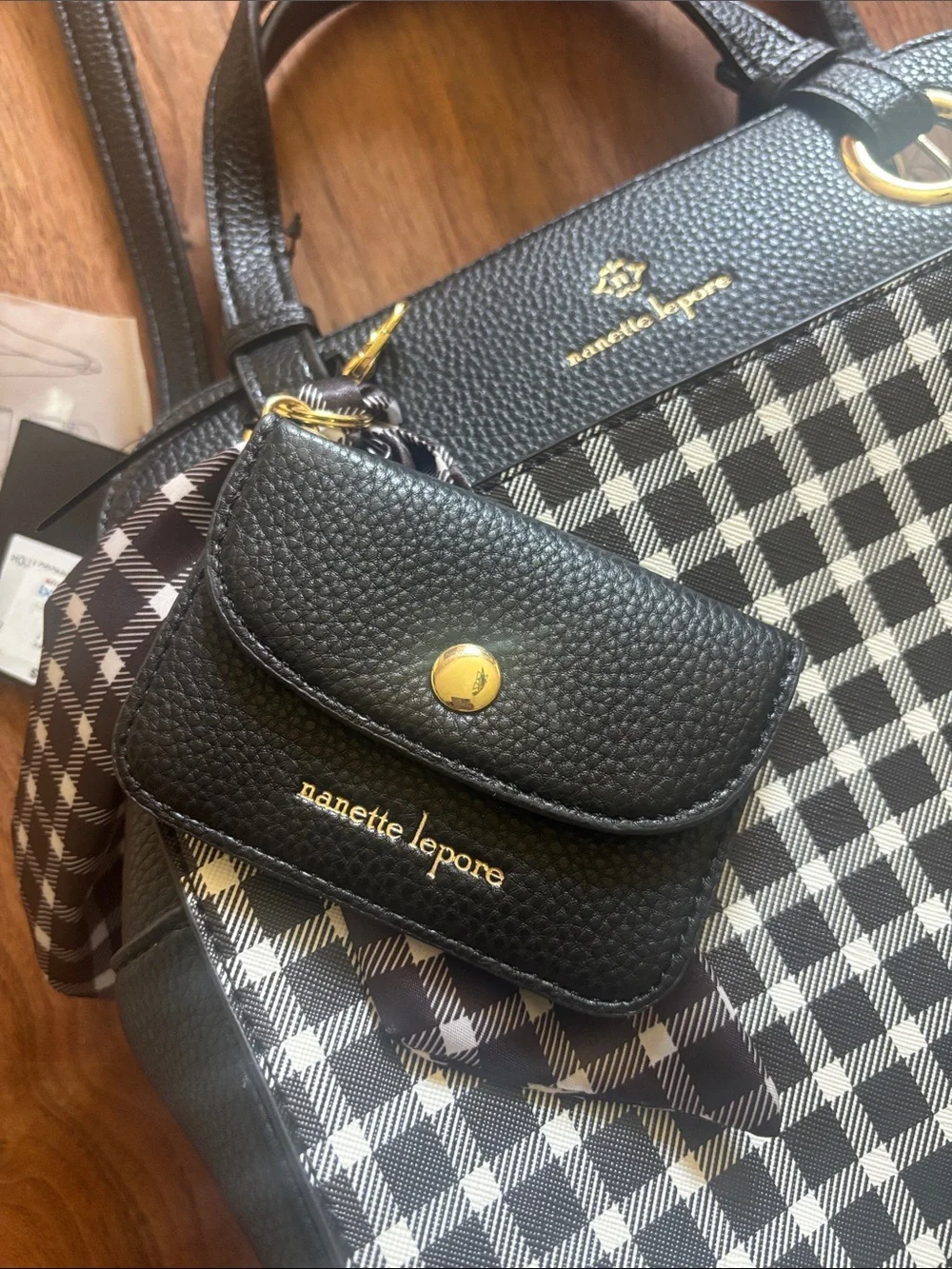 Nanette Lepore Black Gingham Crossbody Tote